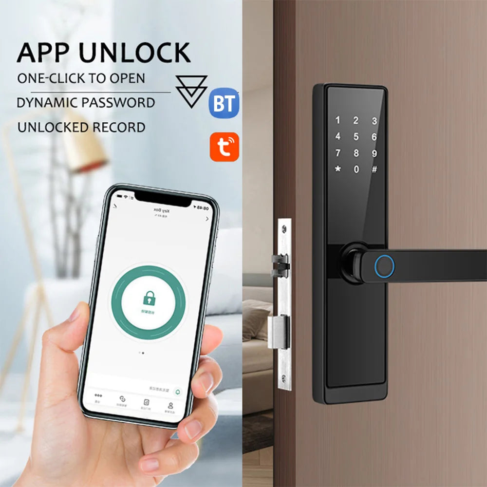 WiFi Smart Door Lock Keyless Entry Handle w/Cards and Keys