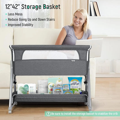 Baby Bassinet Adjustable Bedside Sleeper Folding Basket and Wheels