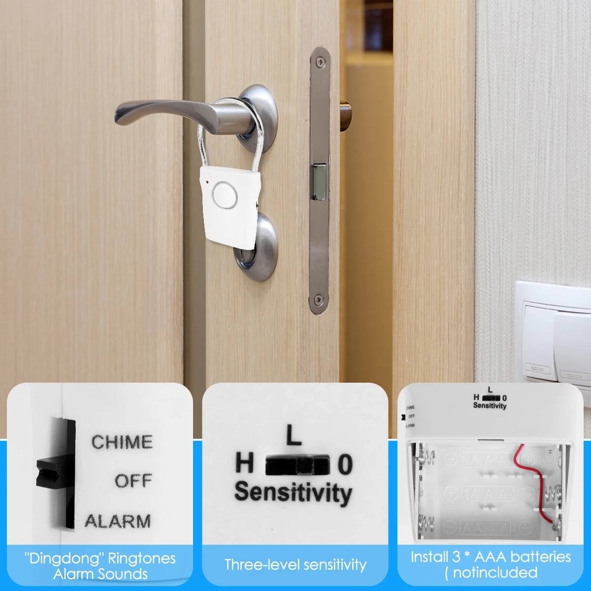 Door Handle Alarm 110dB Battery Operated