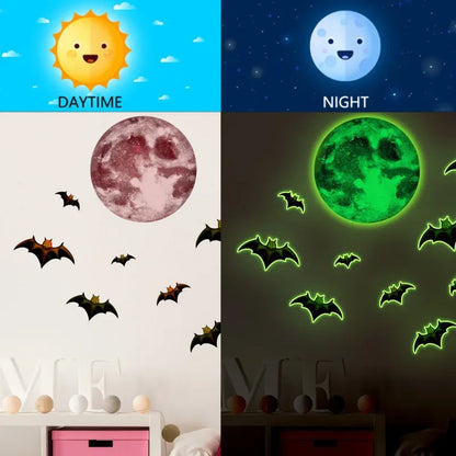 Luminous Moon Bat Halloween Wall Stickers