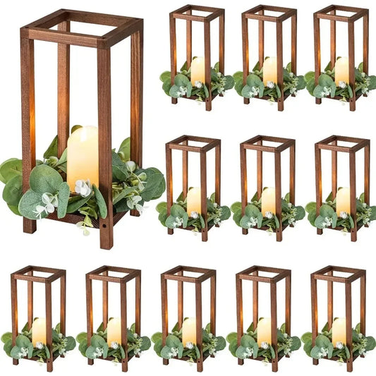 12 Sets of Wooden Lanterns Farmhouse Candle Holders