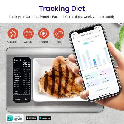 Food Kitchen Scale, Digital Grams and Ounces With Smart Nutrition App