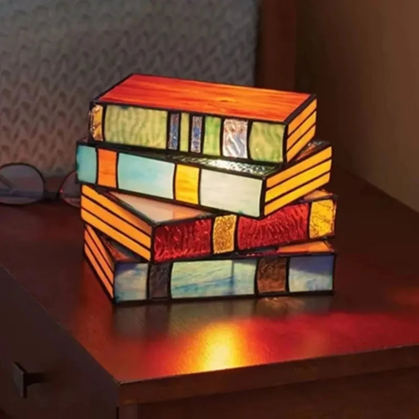 New Handcrafted Unique Stained Glass Books Lamp - Perfect Night Light for Your Desk or Table - Ideal Reading Light for Office De