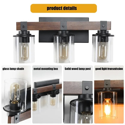 3-Lights Farmhouse Vanity Light Fixture Clear Glass Shade