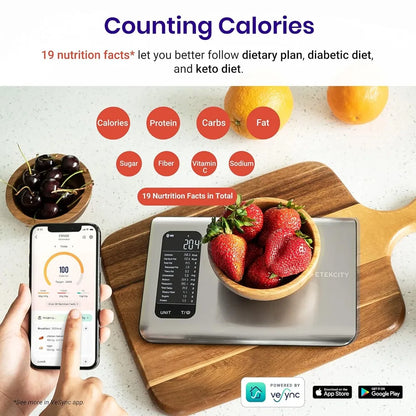 Food Kitchen Scale, Digital Grams and Ounces With Smart Nutrition App