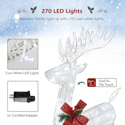 Reindeer Christmas Decoration 3-Piece Set Pre-lit 270 LED Outdoors Yard Ornament