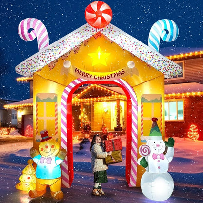 10FT Christmas Inflatables Arch for Outdoor Decoration Gingerbread Man Snowman