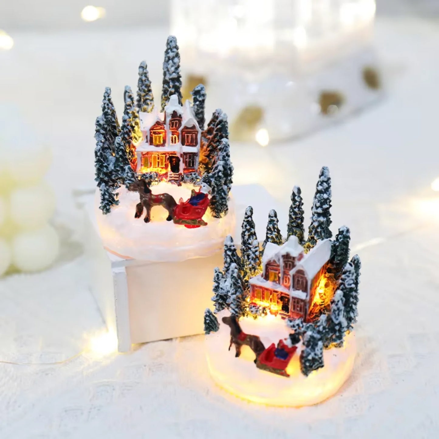 LED animated Santa Flying resin musical Christmas village