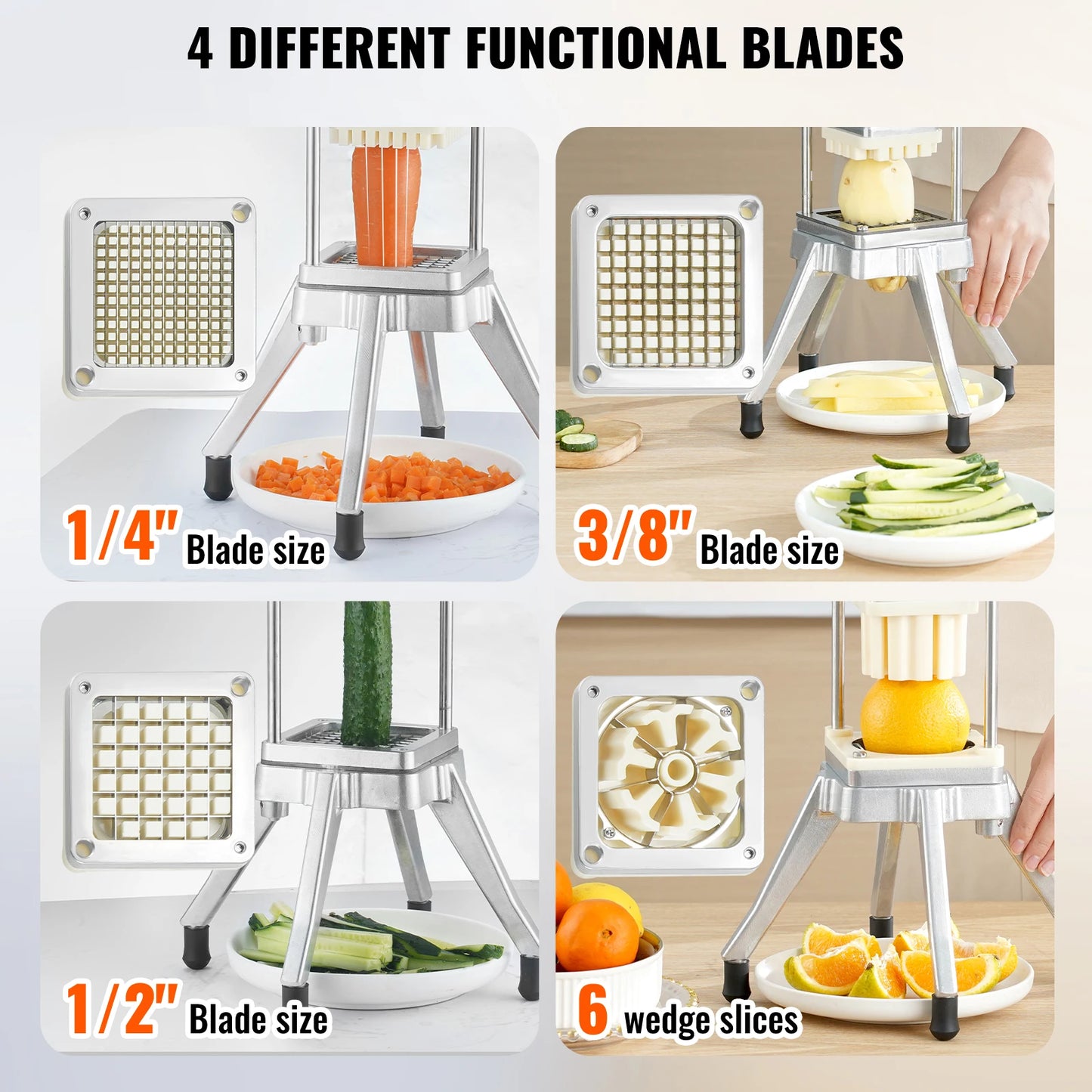 Chopper with 4 Replacement Blades Commercial Vegetable Chopper Stainless Steel