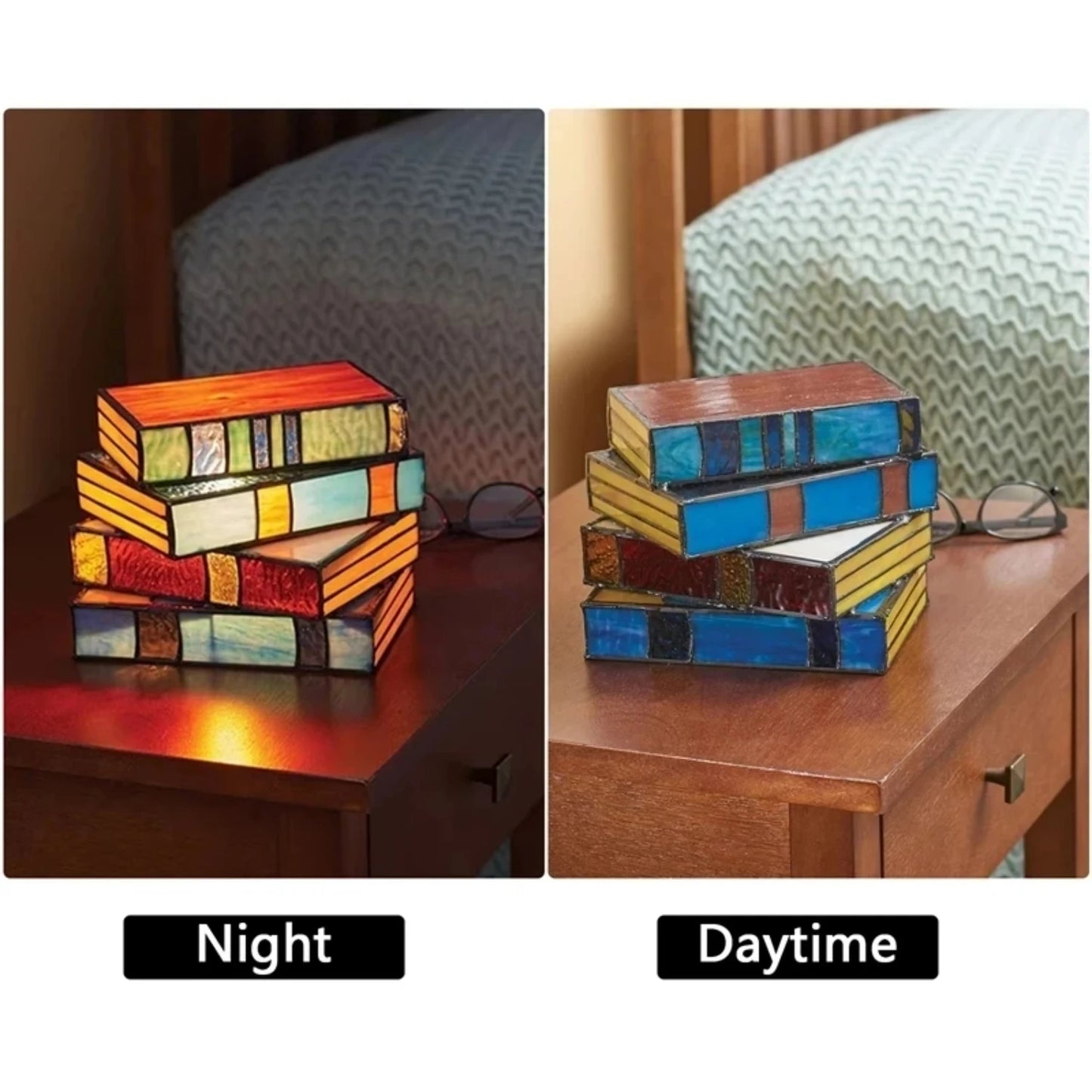 New Handcrafted Unique Stained Glass Books Lamp - Perfect Night Light for Your Desk or Table - Ideal Reading Light for Office De