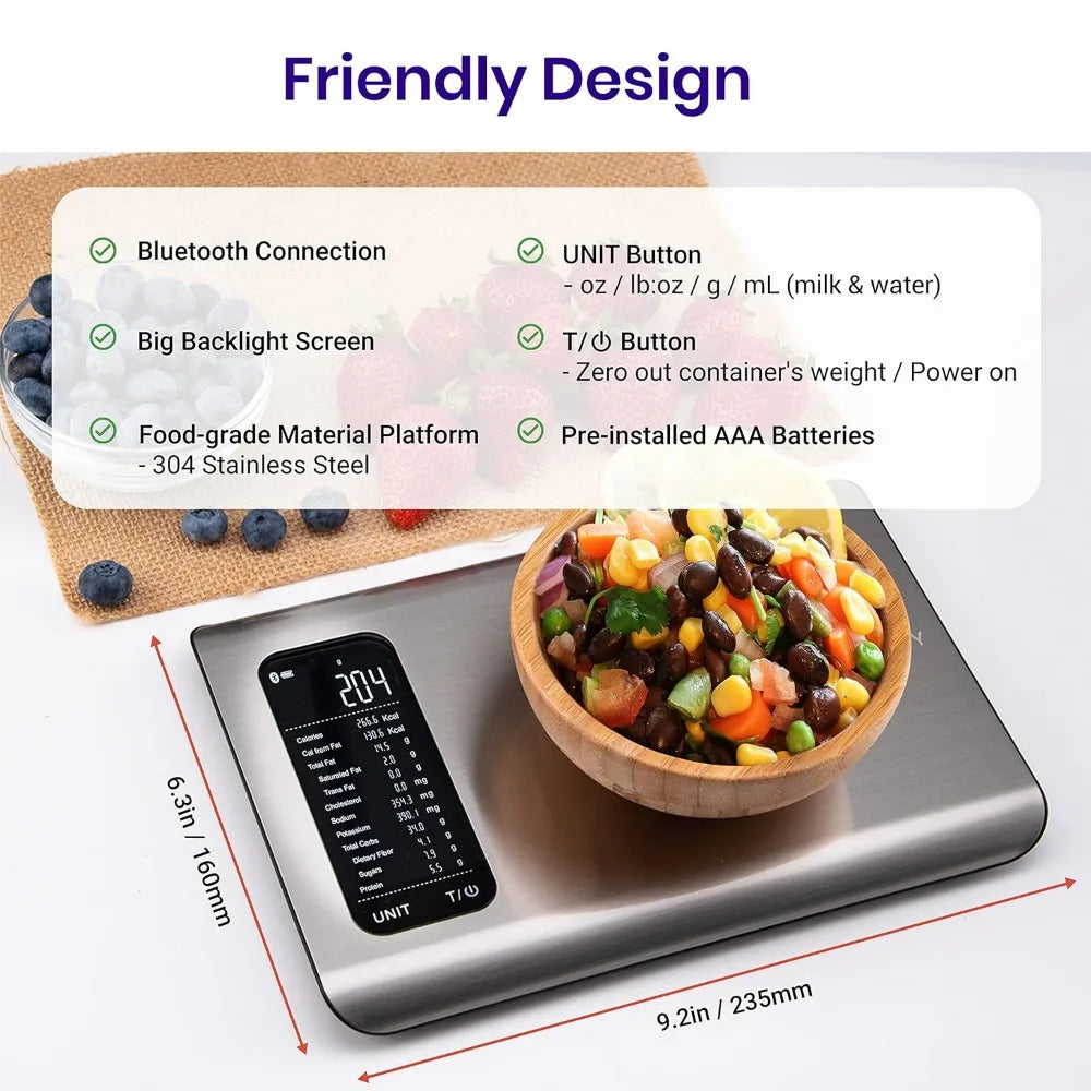 Food Kitchen Scale, Digital Grams and Ounces With Smart Nutrition App