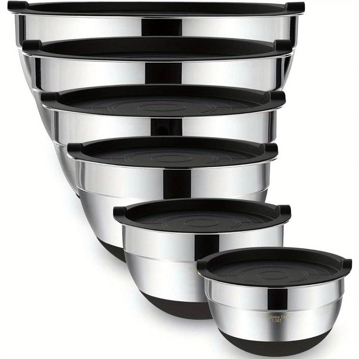 Mixing Bowls with Airtight Lids 6 piece Stainless Steel Nesting Storage Bowls, Non-Slip Bottoms